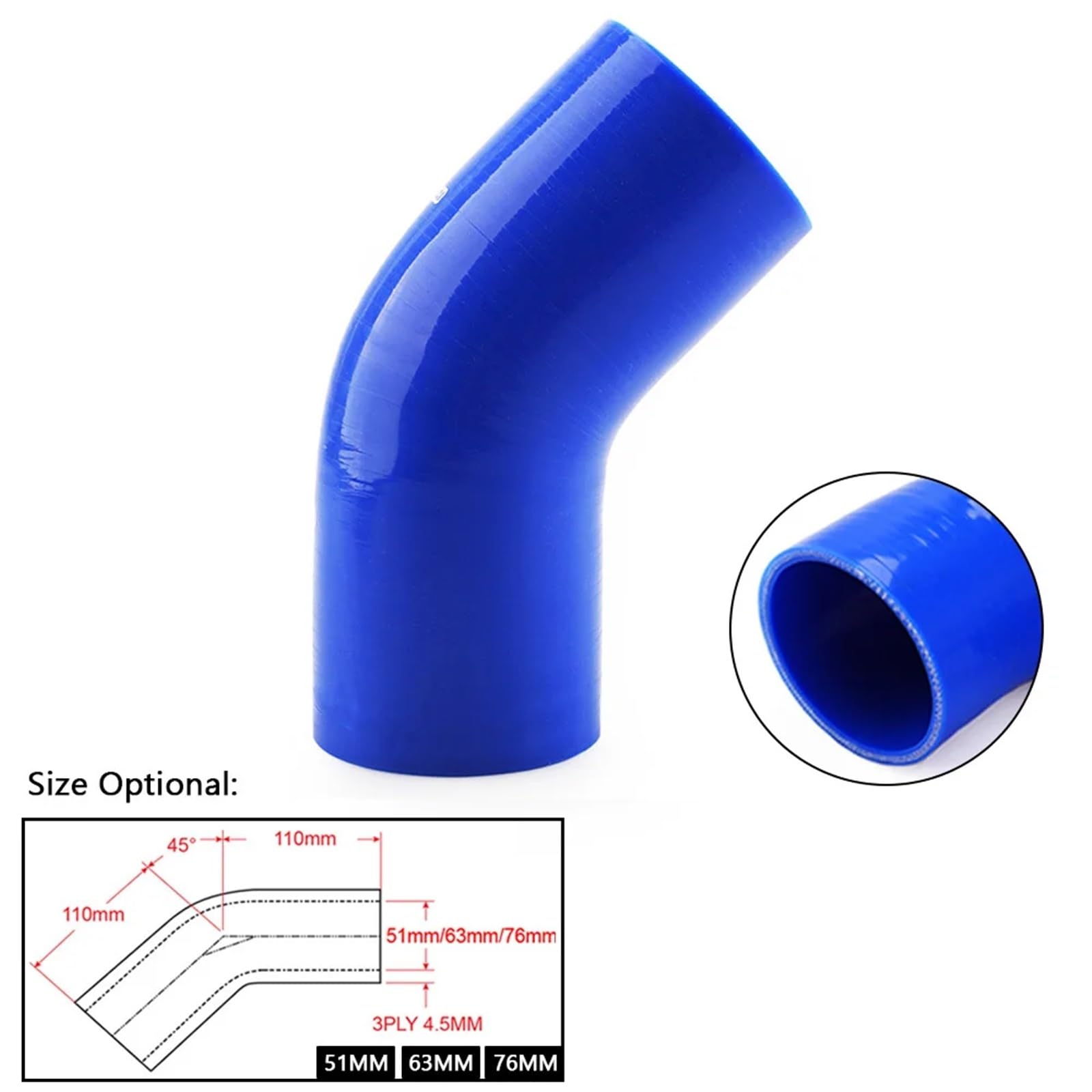 wąż do wody chłodzącej Uniwersalny 2,0" 2,5" 3" /51mm 63mm 76mm 45 stopni kolanko silikonowe wąż rura intercooler turbo wlot rura łącznik wąż(63mm)