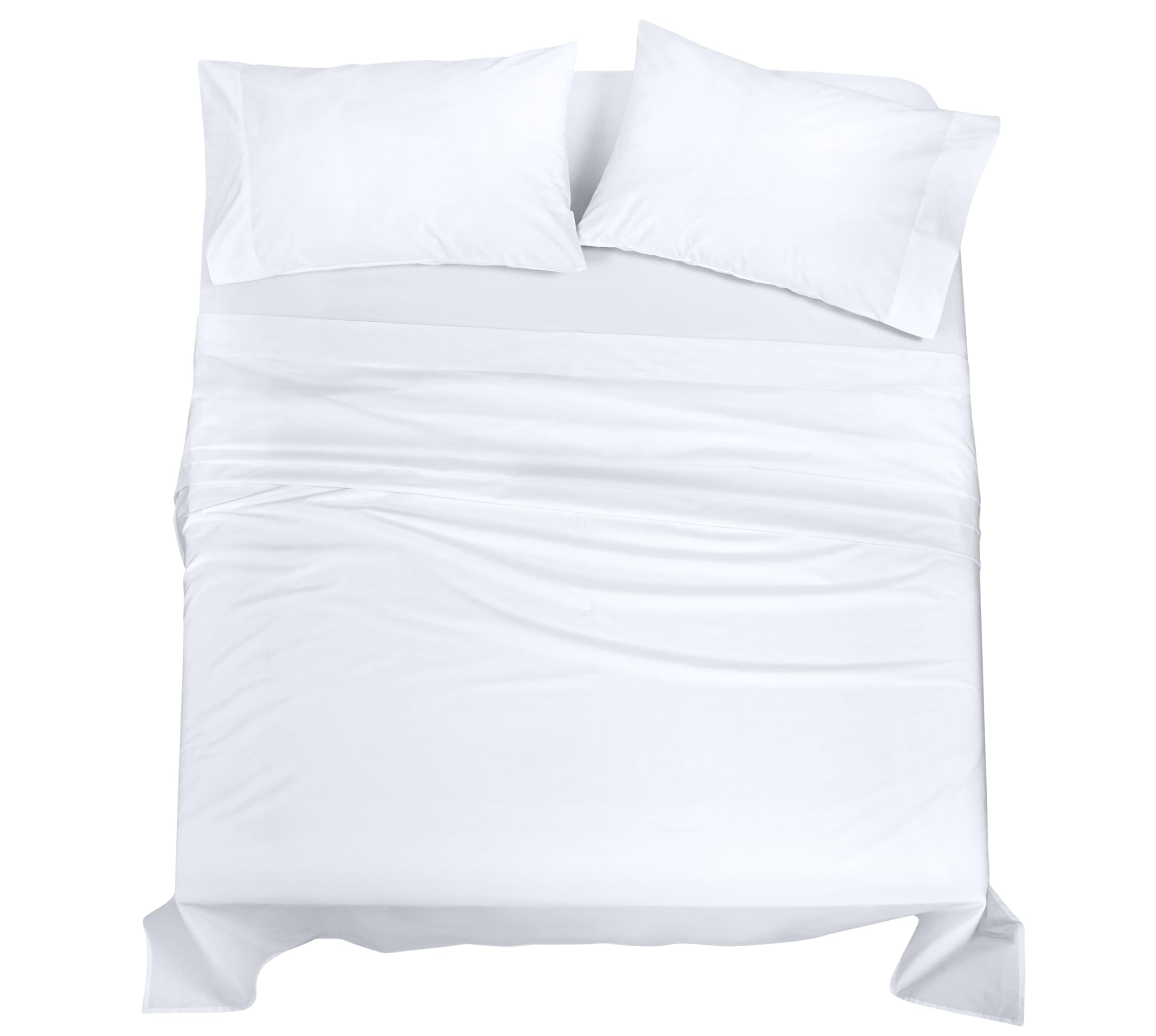 ROYALE LINENS 100% Organic Cotton Queen Sheet Set - Percale Weave - 4 Pieces Set - 1 Flat, 1 Deep Pocket Fitted Sheet and 2 Pillowcases - White Bed