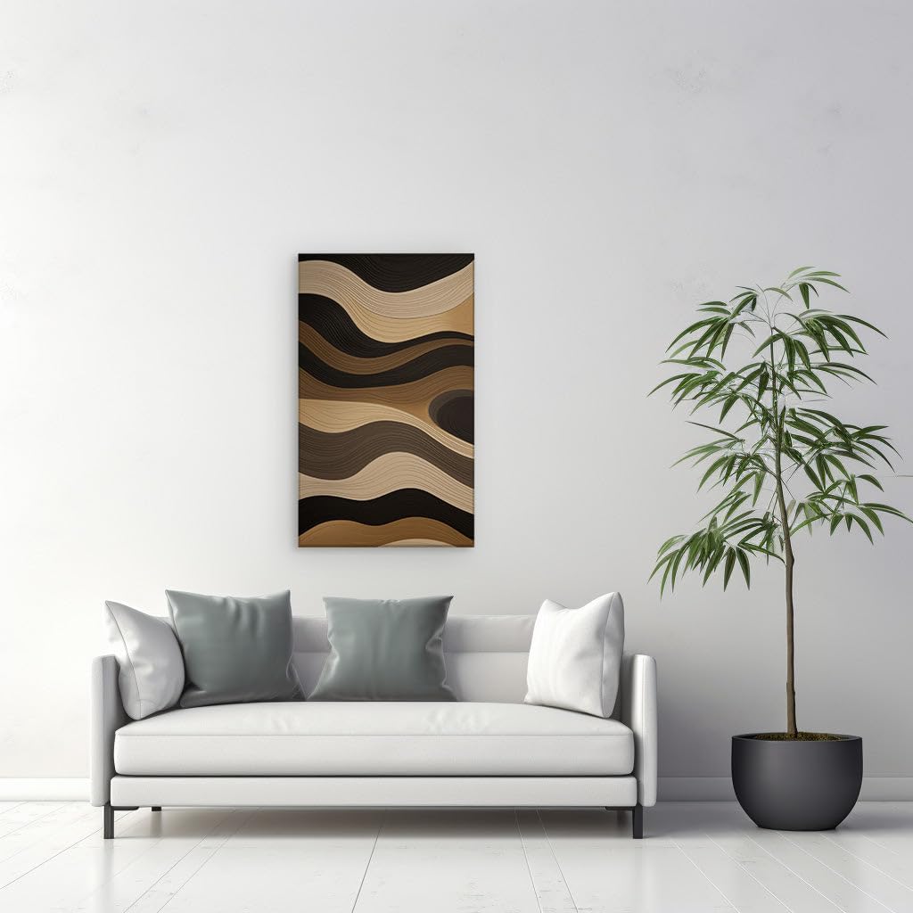 Canvas for Living room. Waves of Warmth: Unveiling the Serene Elegance of Earth-Toned Abstracts, 27 x 18 inch Canvas Wall Art - Contemporary Masterpieces - Modern Home Decor - 69x46 cm (27x18 inch)