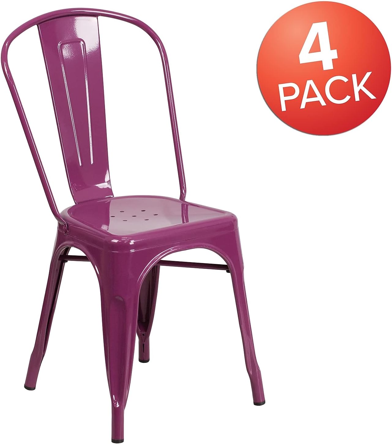 Flash Furniture Blake Commercial Grade 4 Pack Purple Metal Indoor-Outdoor Stackable Chair