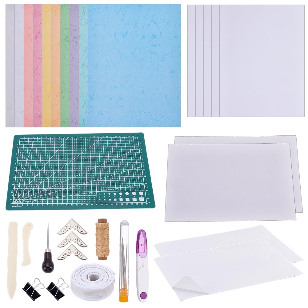 OLYCRAFT Kit complet de reliure à faire soi-même pour la fabrication de livres pour débutants, outils de démarrage avec tapis de découpe de papier artisanal, alêne, ruban pour loisirs créatifs