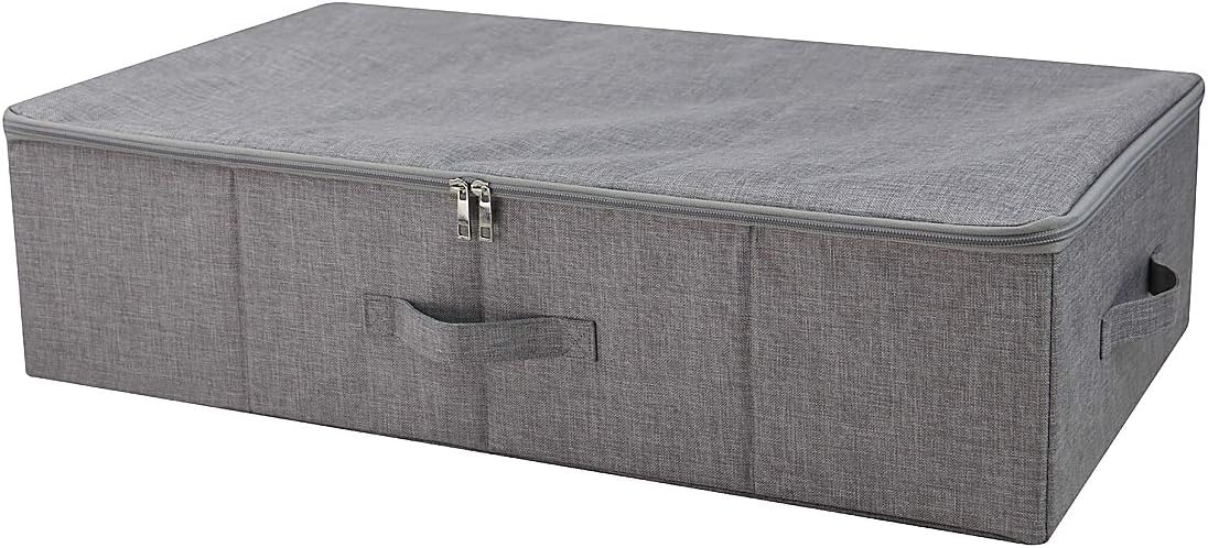 iwill CREATE PRO Three-Side Zipper Cover Basket, Collapsible Under-Bed Storage Box for Blankets,Duvets, Comforters etc. Dark Gray, 1pcs