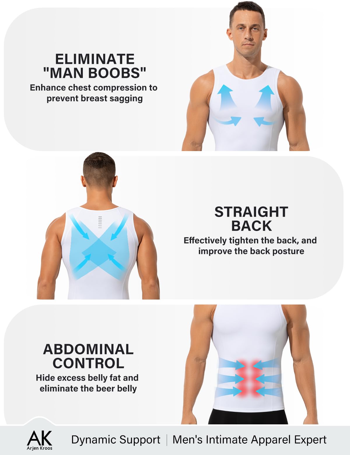 Arjen Kroos Camiseta Compresión Hombre Chaleco Moldeador para Control Abdomen y Pecho, Faja Reductora para Hombre Body Shaper Tirantes sin Mangas