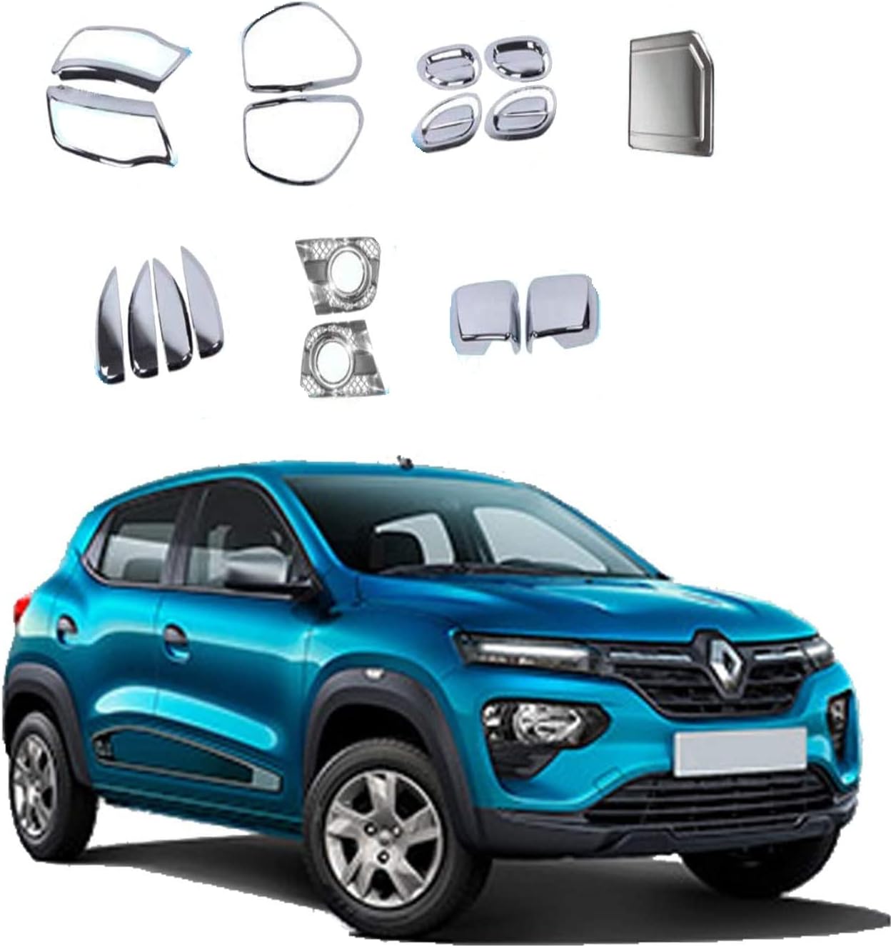 Car Exterior Chrome Accessories Combo Kit for Renault Kwid Climber Type -2 (2019 - Present)