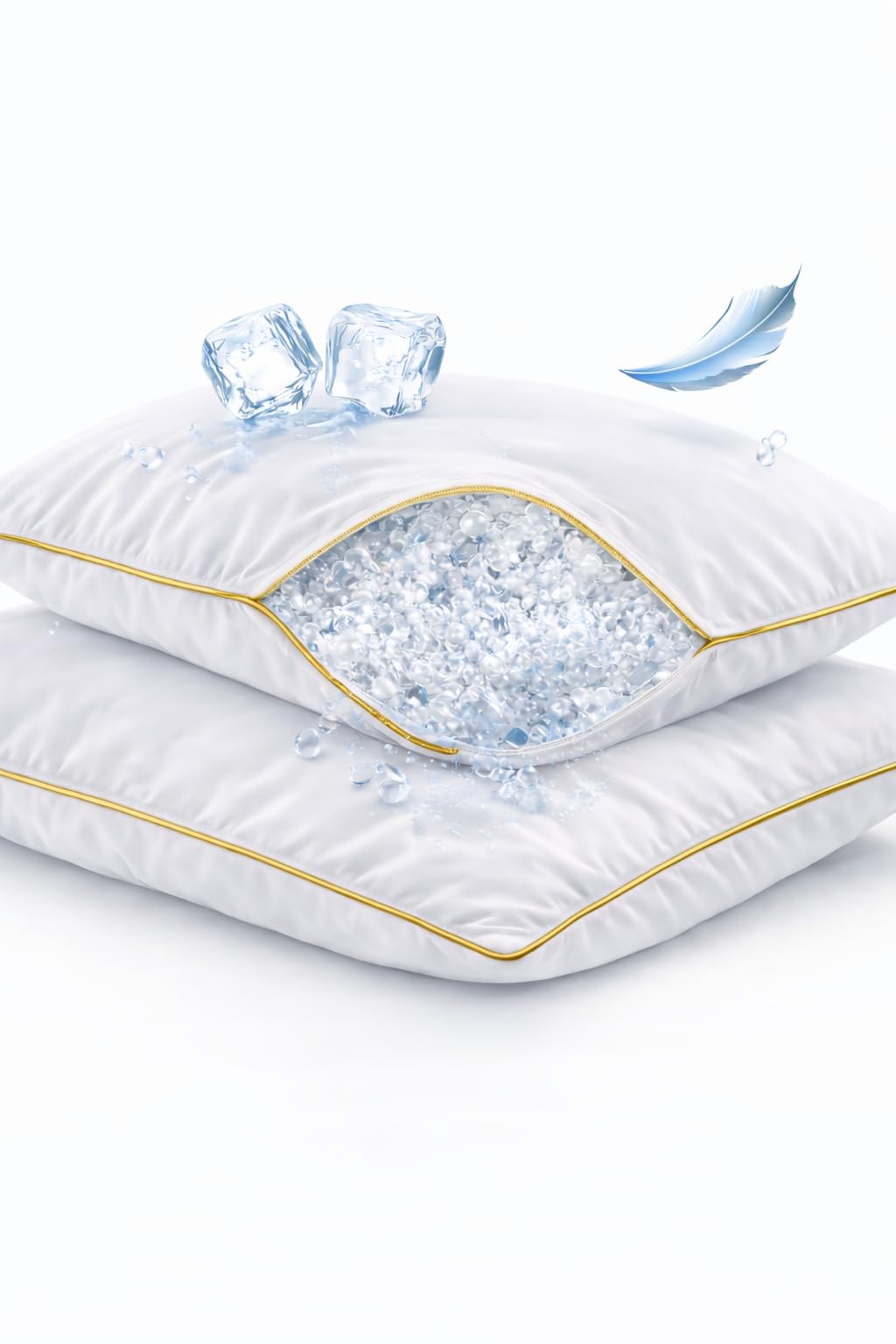 ELY PARKER Kissen Kopfkissen gegen Nackenschmerzen Gold Nano Gel Hotel Qualität 50x70 Allergikergeeignet Daunen Alternative 100% Baumwolle Waschbar (2er)