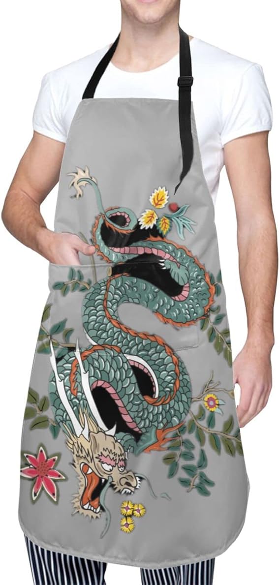 Amazon Co Jp エプロン 龍 ドラゴン柄 カフェエプロン 首掛け 前掛け ワークエプロン おしゃれ 保育士 メンズ レディース 防水エプロン ポケット付き かわいい 汚れにくい シワ防止 男女兼用 家庭 作業 園芸 業務 料理用 ホーム キッチン