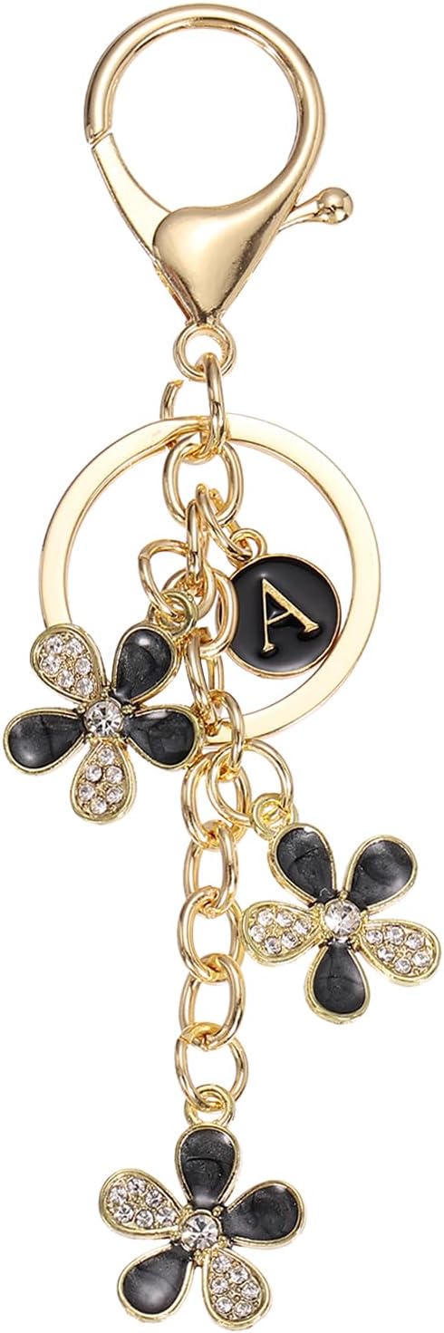 PATIKIL Initial Letter Flower Keychain, Cute Cherry Blossom Rhinestone Keyring for Women Girls Purse Backpack Handbag