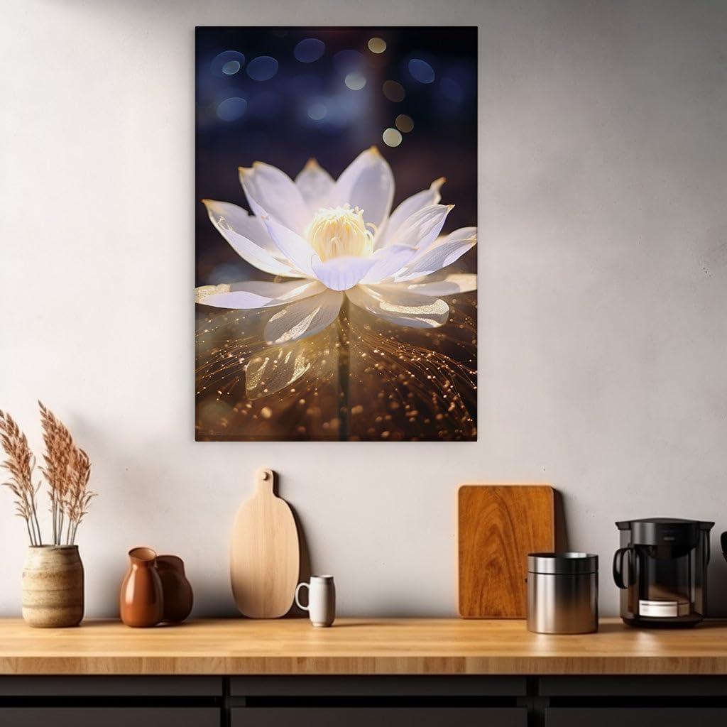 Canvas for Living room. Serene Grace: A White Lotus in Soft Warm Light, 27 x 18 inch Canvas Wall Art - Contemporary Masterpieces - Modern Home Decor - 27 x18 inch