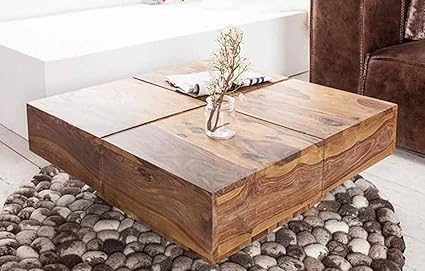 DIA Chitra Furniture Solid Wood Square Shape Coffee Table for Living Room| Hotel | Cafe | Finish - Natural Finish