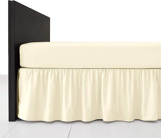 R&Z Plain Dyed Pollycotton Frilled Bed Base Valance Sheet (Cream, SIngle)