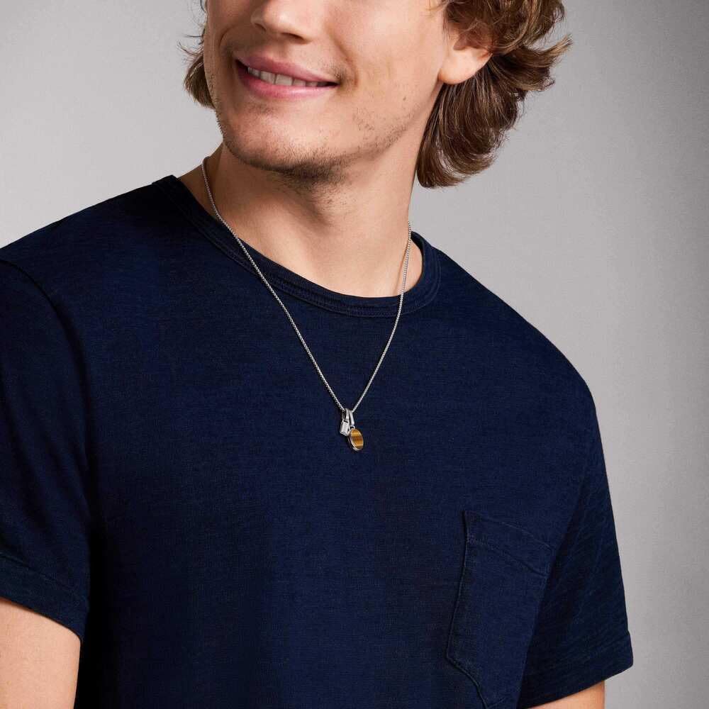 Fossil Collier pour homme en acier inoxydable avec fermoir mousqueton, ton argent