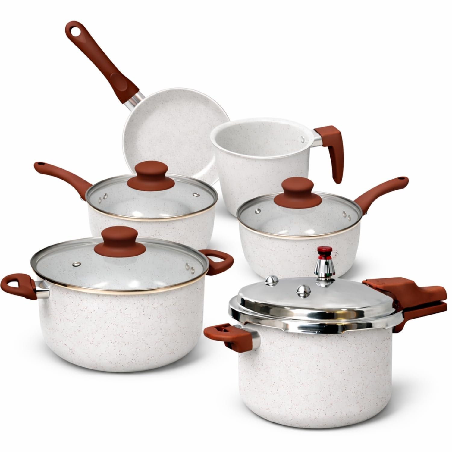 Jogo de Panelas Cerâmica 5 Peças + Panela de Pressão 4,2L Indução, Antiaderente, Livre de