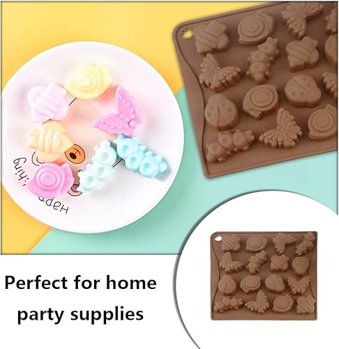 Miniatura 6 de Moldes de silicona para 16 cavidades 3D para insectos, mariposa, molde de crayón, caracol, mariquita, abeja, insecto, chocolate, caramelo, cera,