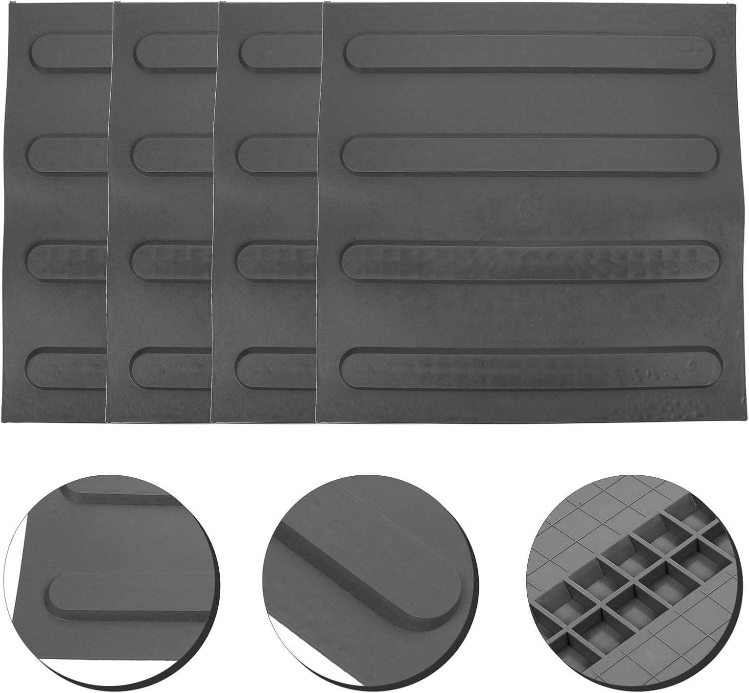PVC Rubber Blind Bricks for Road and Pathway, Multifunctional Patio Blind Boards with Gray Stripes 30x30cm, 4pcs Set, Outdoor Sidewalk Flooring Materials for Accessibility