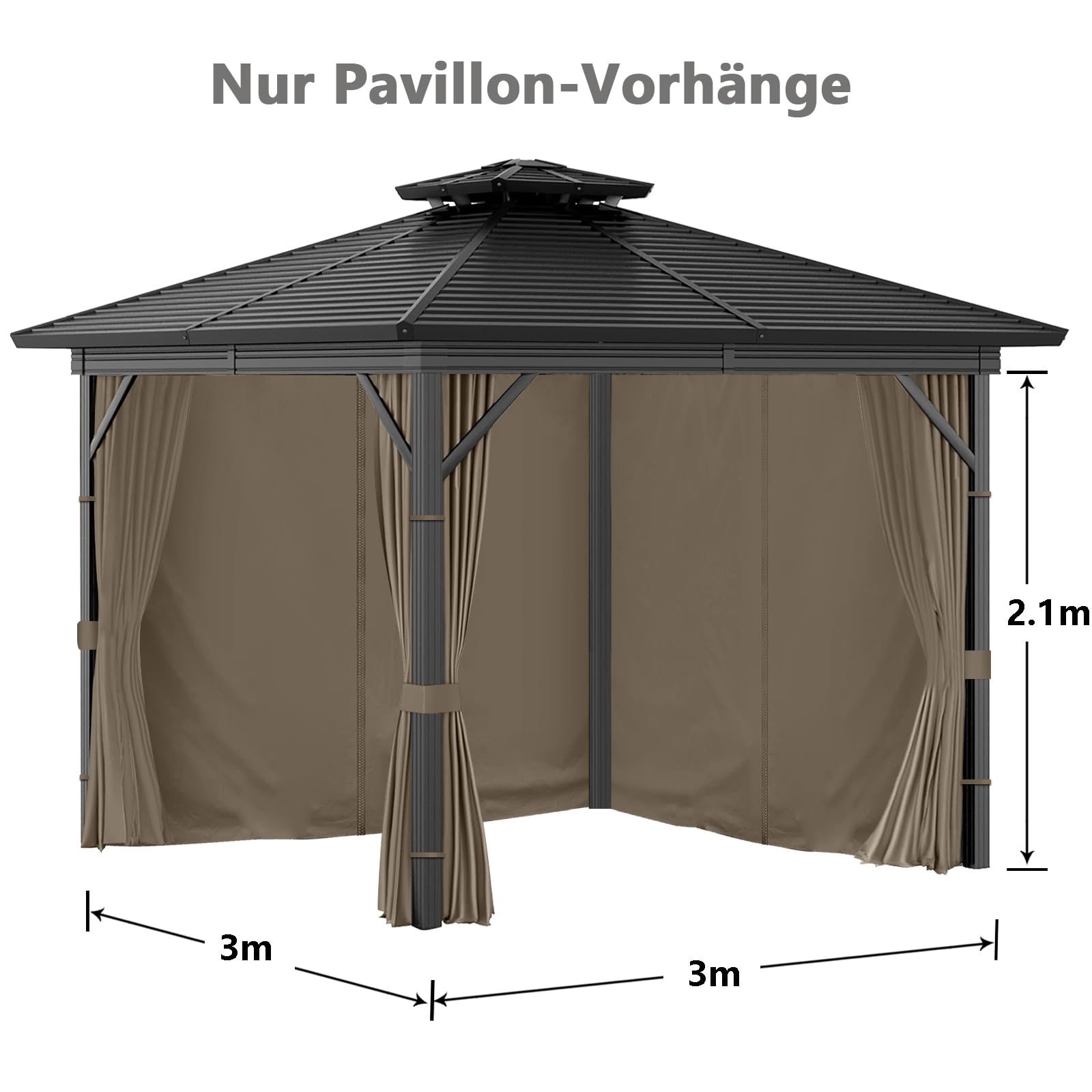 4 Seitenteile Pavillon 3x3m Wasserdicht Seitenwände UV Schutz (Braun)