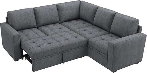 Miniatura 9 de HONBAY Sofá cama modular modular con sofá cama extraíble, sofá en forma de L con asiento de almacenamiento, sofás seccionales para sala de estar,