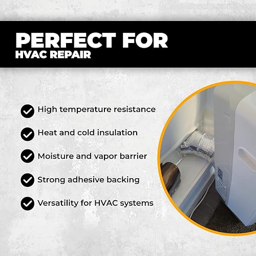 Miniatura 5 de WOD AFTR28 Cinta de papel de aluminio - 3 pulgadas x 150 pies. Cinta selladora reflectante con protección térmica, ideal para aislamiento y