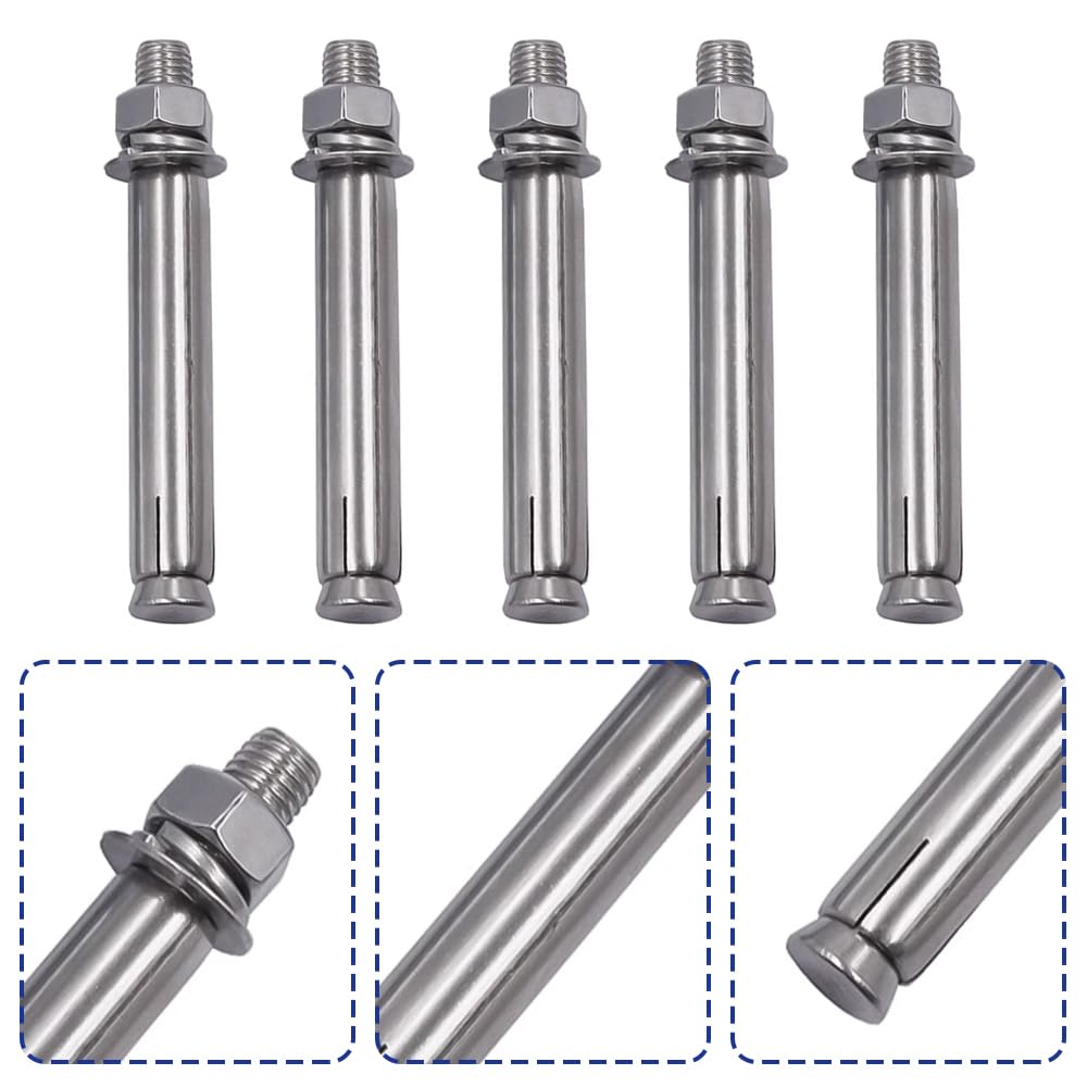 M8 x 120 mm, 10 tasselli ad espansione in acciaio inox 304 con dado e rondella per recinzioni e porte in cemento armato