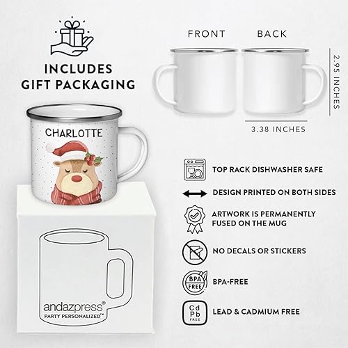 Miniatura 4 de Andaz Press Taza de café personalizada de acero inoxidable de 11 onzas, regalo de broma, reno de acuarela con acebo, paquete de 1, ideas de regalo