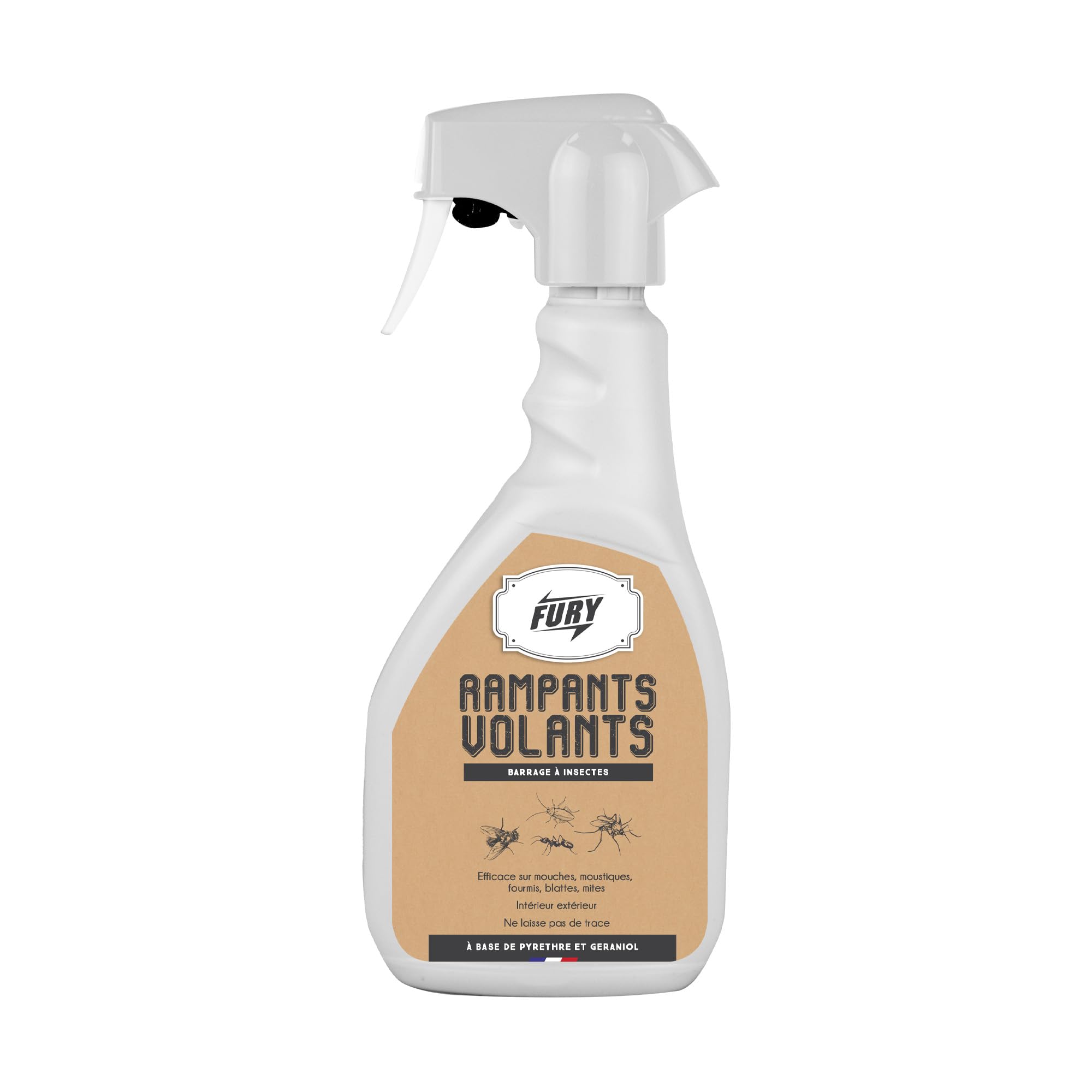 FURY - Repulsif rampants & volants - Efficace sur mouches et moustiques - S'utilise en intérieur & extérieur - 500ml - Fabrication française