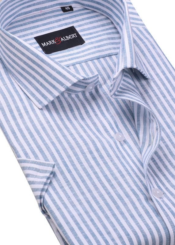 Image of MARK & ALBERT Men's Half Sleeve Cotton Linen Striped Shirt