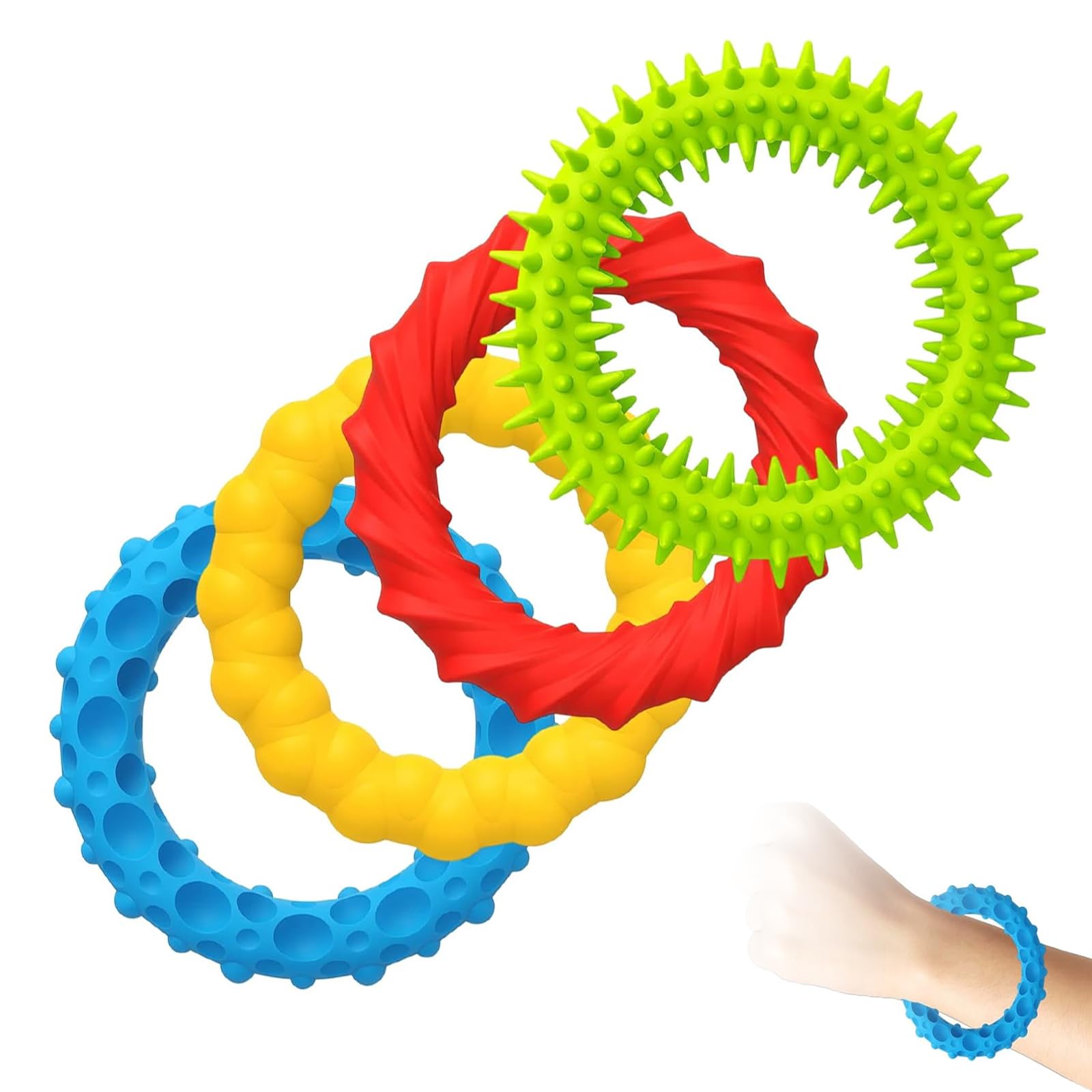 4 PCS Silicone Fidget Bracelets for Adults – Textured Sensory Wristbands with Tactile Spikes and Ridges –Soft Tactile Anxiety Relief Accessories for Focus