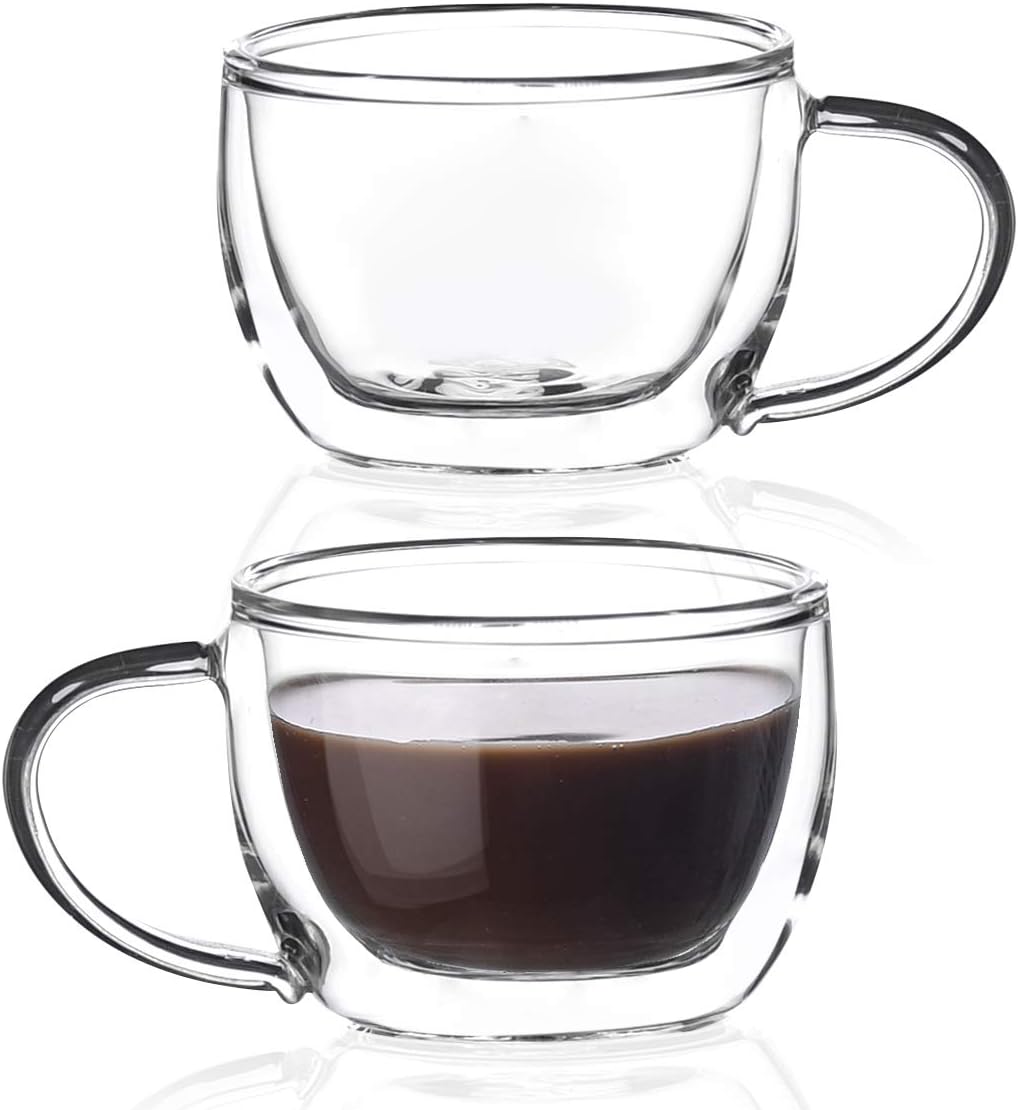 Amisglass Espresso Cups Coffee, 3 OZ Double Walled Espresso Coffee Glass Cups with