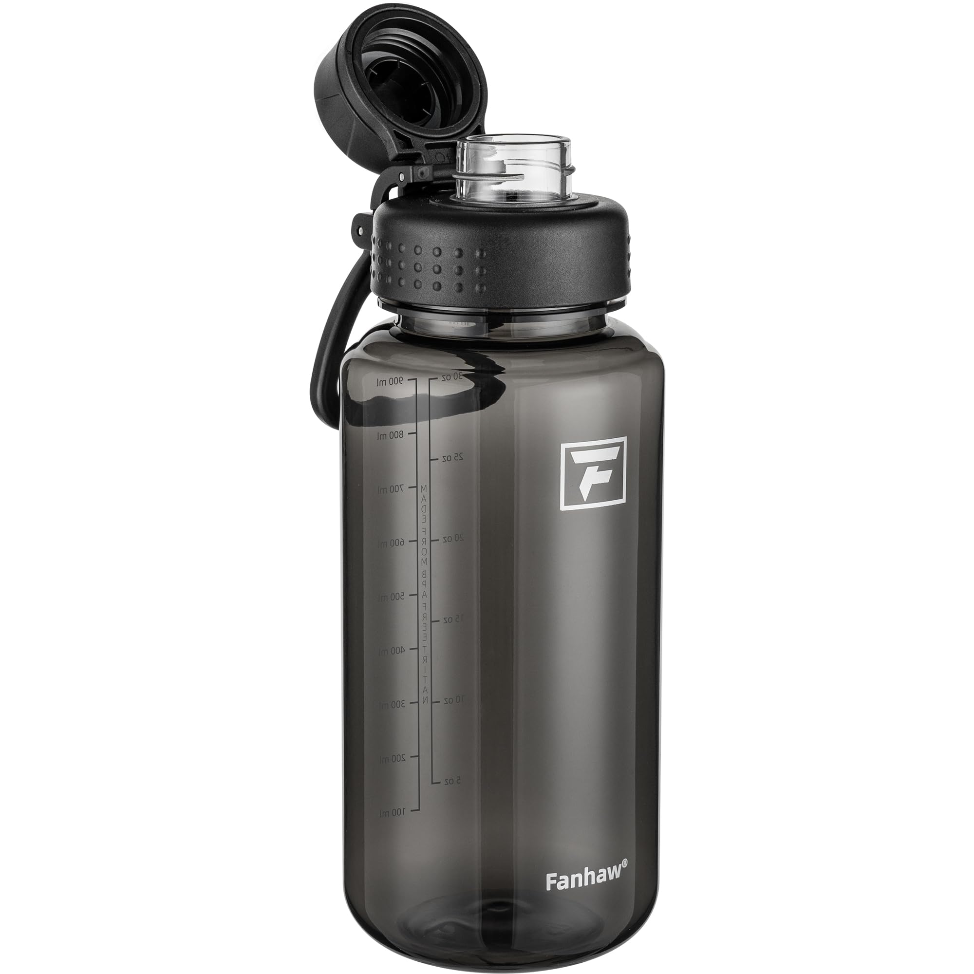 32oz Clear Plastic Water Bottle with Fast-Flow Lid, Black