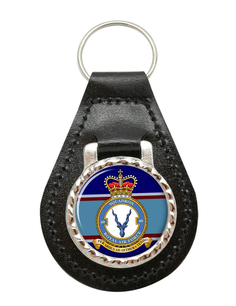 Giftshop Uk Unisex Black Leather And Silver Metal 60 Squadron, Raf Leather Key Fob