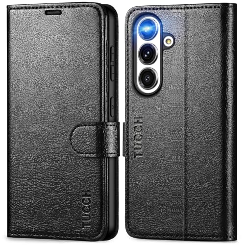 TUCCH Funda para Galaxy S25, Funda Protector con Ranura para Tarjeta, Soporte Plegable, Bloqueo RFID, Carcasa Interior TPU, Cartera Cuero PU Compatible con Galaxy S25 5G (6,2 2025), Negro Texturizado