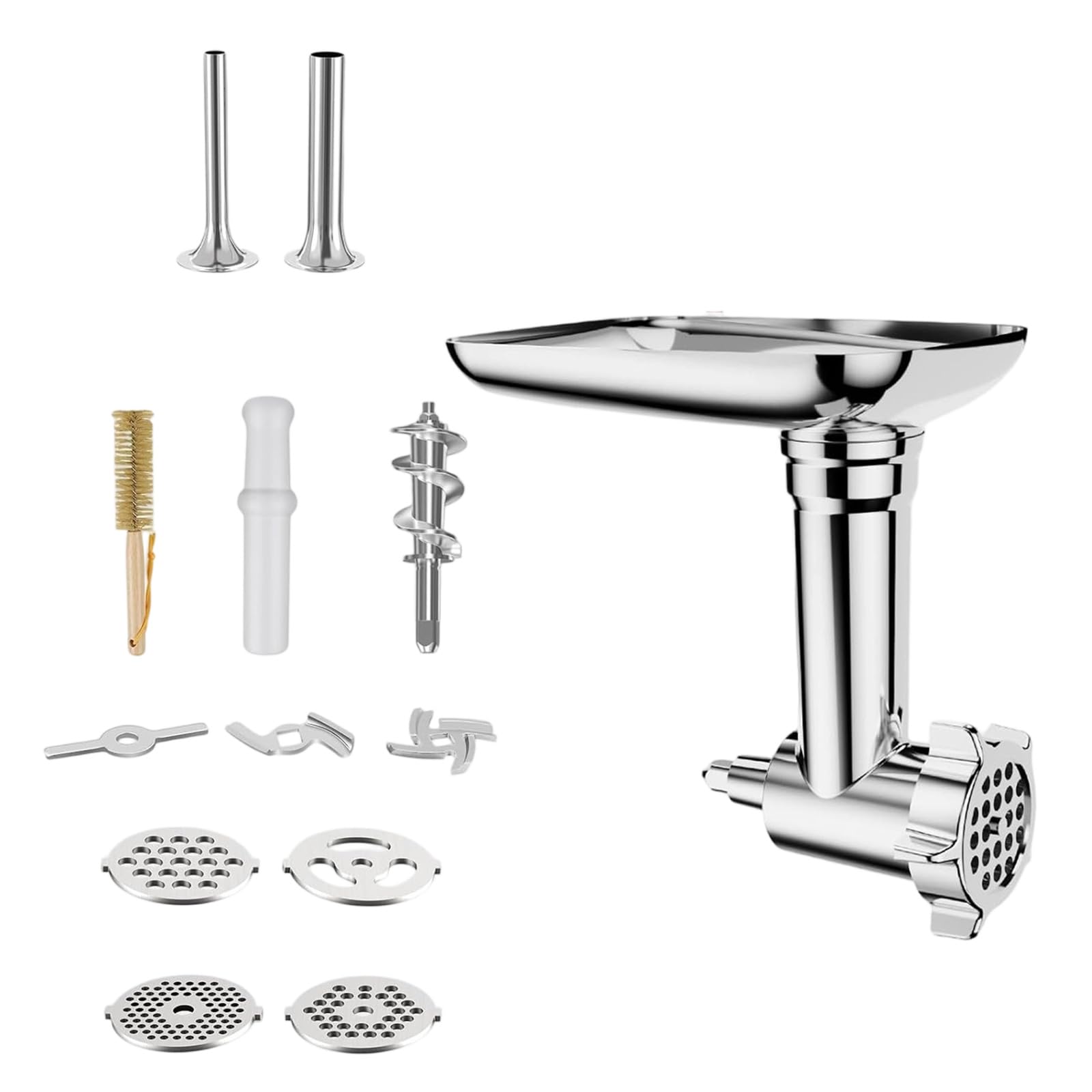 Accessori da cucina per robot da cucina, set accessori per salsiccia e tritatutto in acciaio inox, 21, con piastre macinazione, dischi da taglio e vassoio alimentazione,