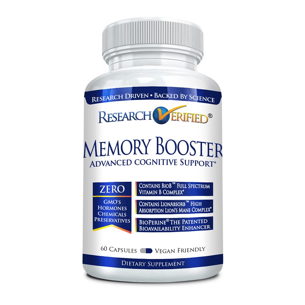 Research VerifiedMemory Booster - Nootropic Supplement - Enhance Cognition and Memory - Lion’s Mane, Ginkgo Biloba, BioPerine - 60 Capsules - Non-GMO - Made in The USA