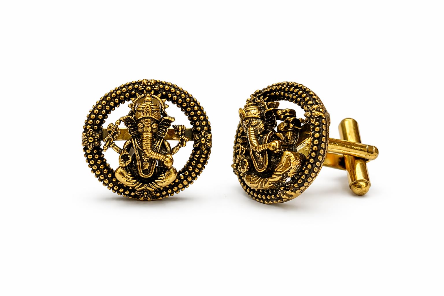 Antique Oxidized Gold Plated Brass Lord Ganesha Cufflinks for Men | Premium Spiritual Designer Cufflinks | Wedding, Festive & Gift Wear | Traditional Ethnic Accessories-image-42