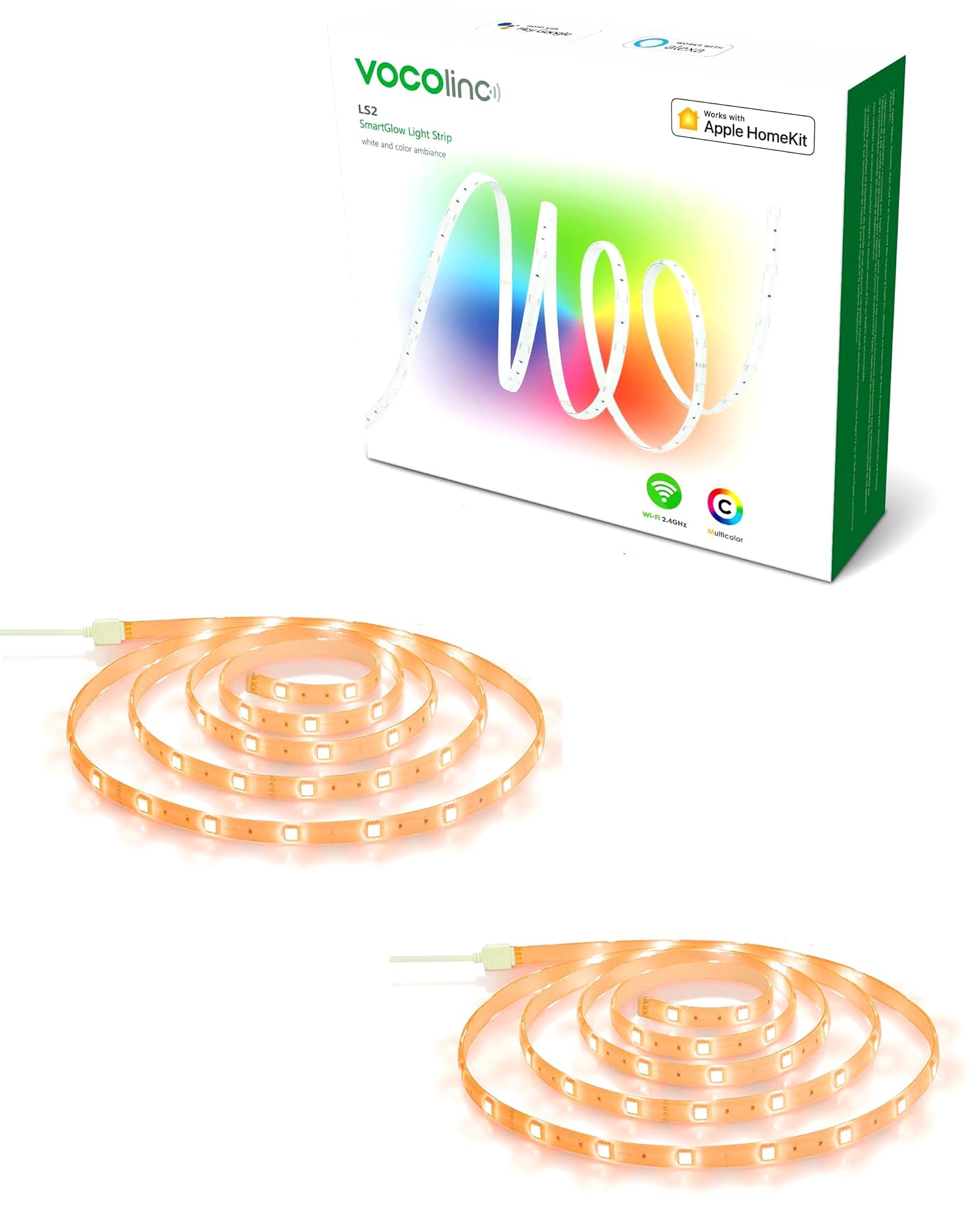 VOCOlinc 2 Pack Smart LED Strip Light Works with Apple HomeKit Siri Alexa Google Assistan