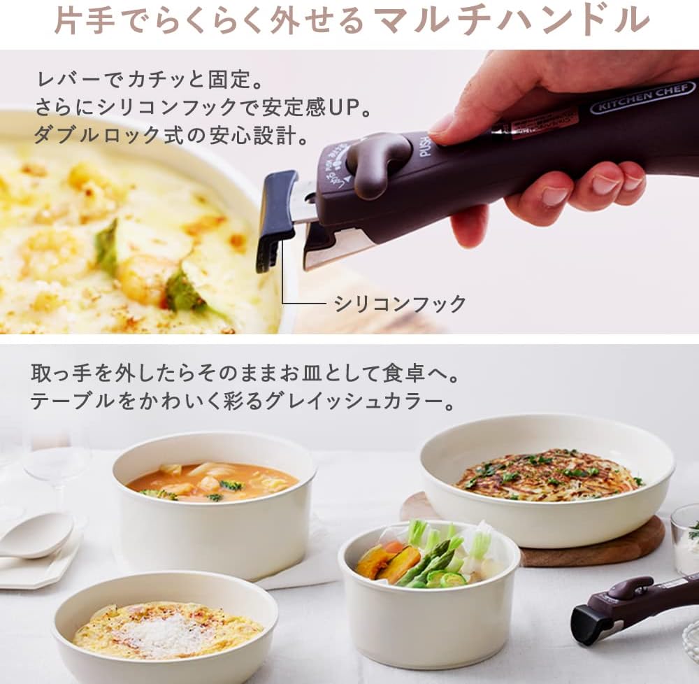 Iris Ohyama Ceramic Color Pan, Removable Handle Frying Pan, 6-Piece Set, Heat Conduction, Quick Heat Conduction, Time Saving, Plump and Juicy Baking, Comfortable to Use, After Cooking, Gurege CCRC-6S