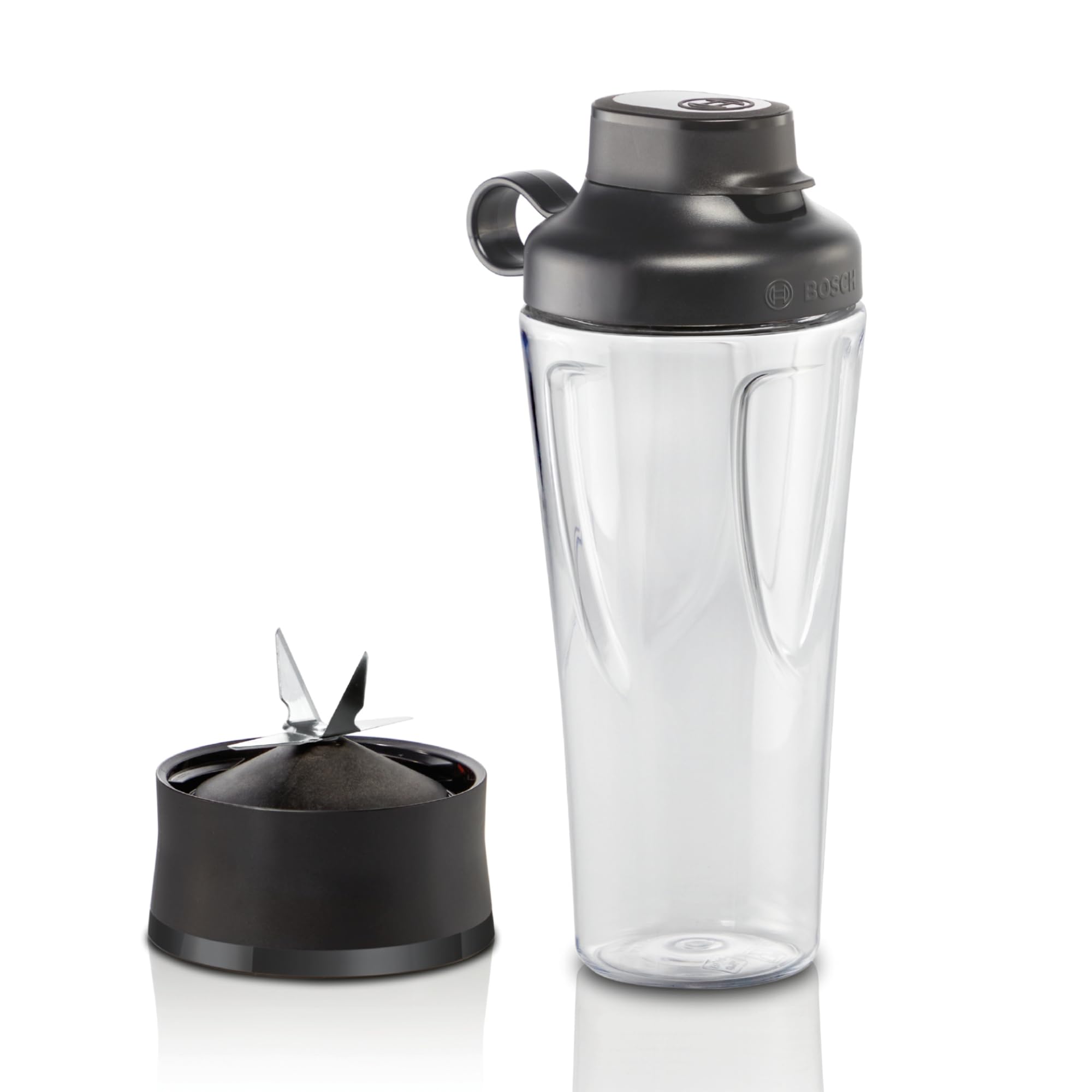 Bosch Zubehör Set MMZBTK1B aus ToGo-Flasche und Messer, für Küchenmaschine OptiMUM/Serie 6 / Serie 8, Standmixer VitaPower Serie 4 / Serie 2, 600 ml, bruchsicher, mit Deckel, spülmaschinenfest