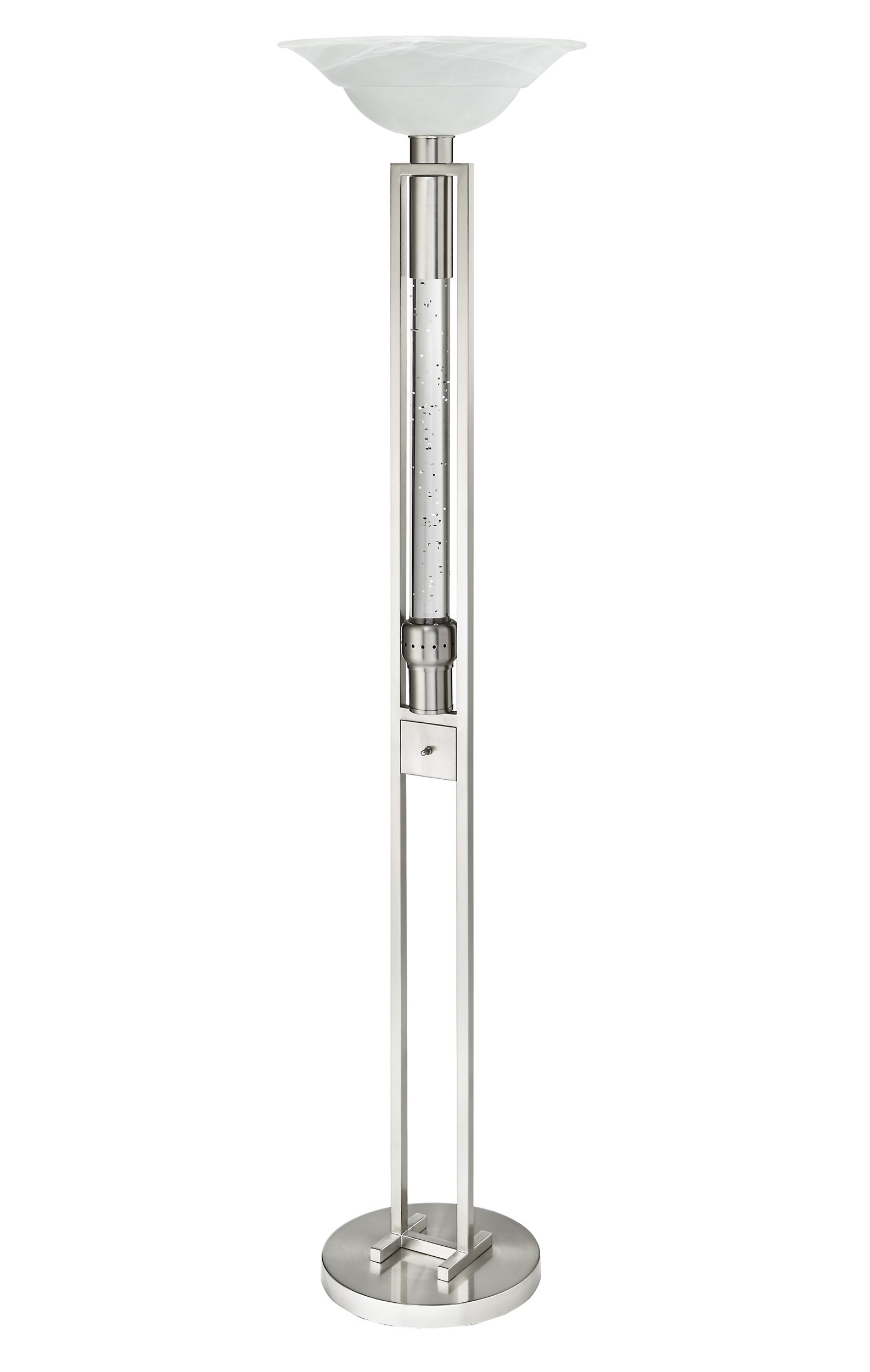 Homelegance Satin Nickel Metal Floor Long Cylinder Column Sparkling Decorative Drop Dancing Water Accent Light with Glass lamp Shade