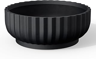 Kante Round Fulted Bowl Planter, 14.6 Inch Dia Large Concrete Flower Pots with Drainage