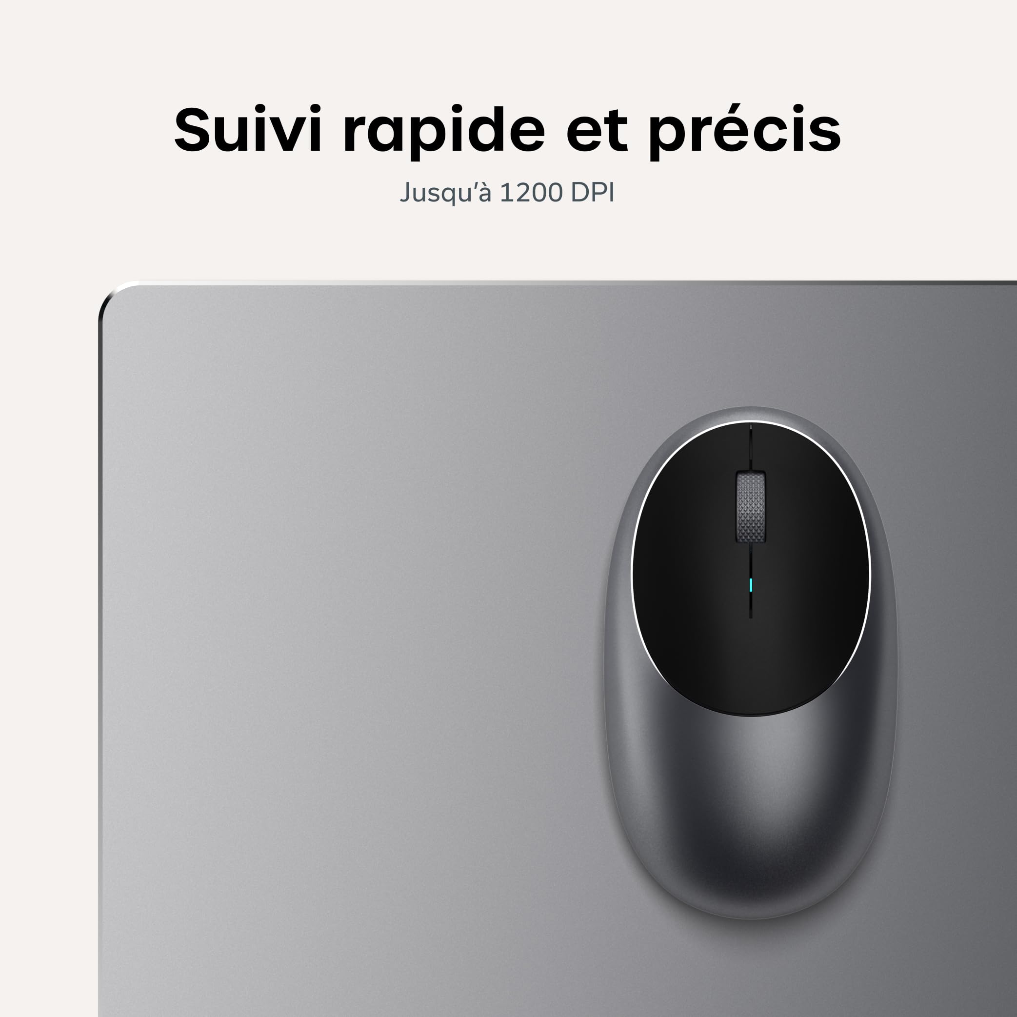 Satechi Souris sans Fil M1 en Aluminium, Rechargeable USB C, 1200 DPI, Élégante Souris Ergonomique Bluetooth pour MacBook Air/Pro/Neo, PC Portable, iPad et Plus – Gris Sidéral