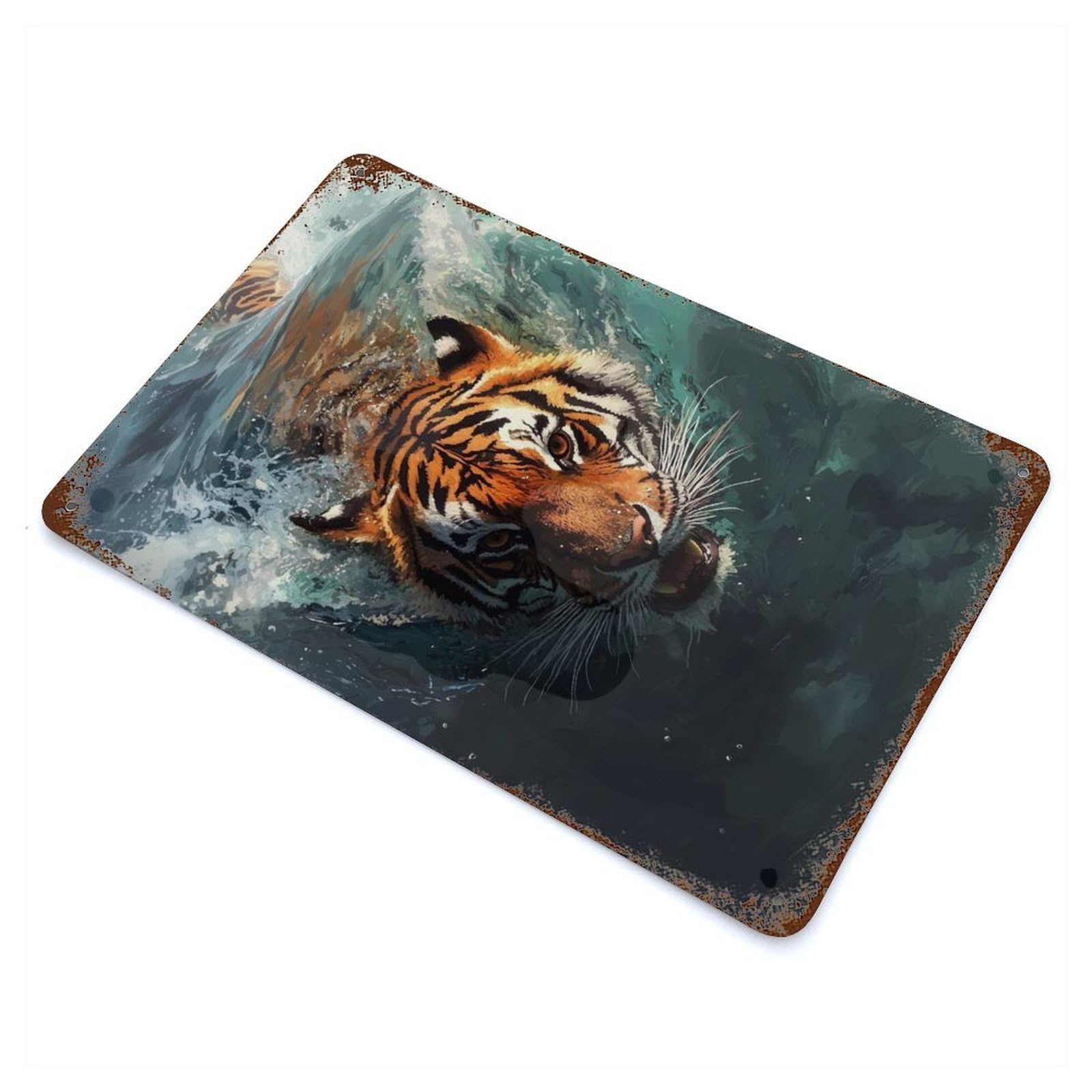 Tiger Swimming Underwater Rusty Metal Tin Sign 11.8"x7.9", for Shed, Workshop And Garage Wall Decor, Shabby Chic Decor