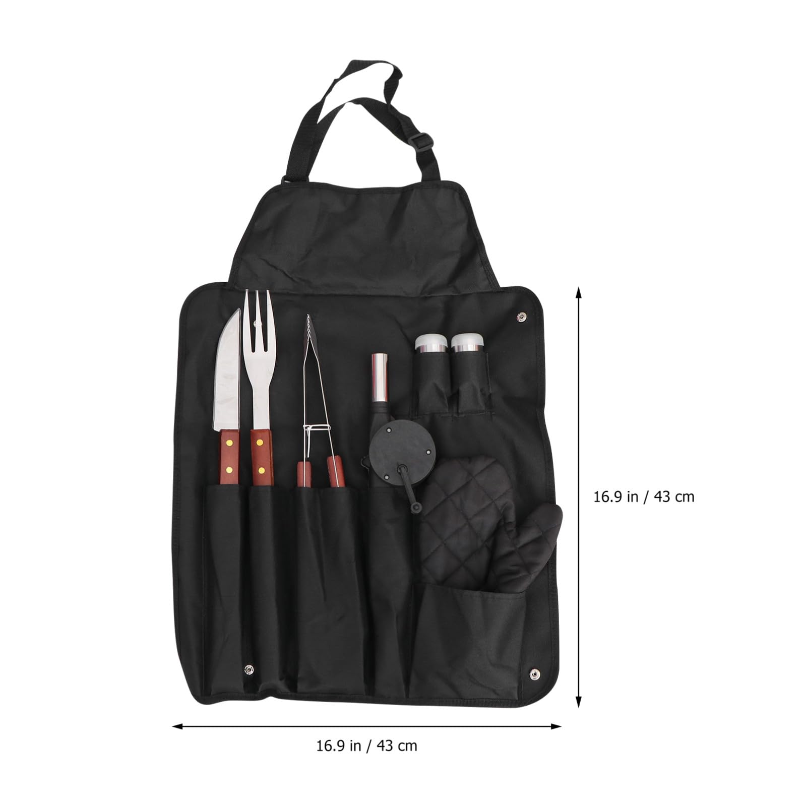 Set Utensili Barbecue Portatile Acciaio Inox Guanto | Nero, Manico in Legno, Borsa Inclusa, per Campeggio e Outdoor, Accessori per Griglia