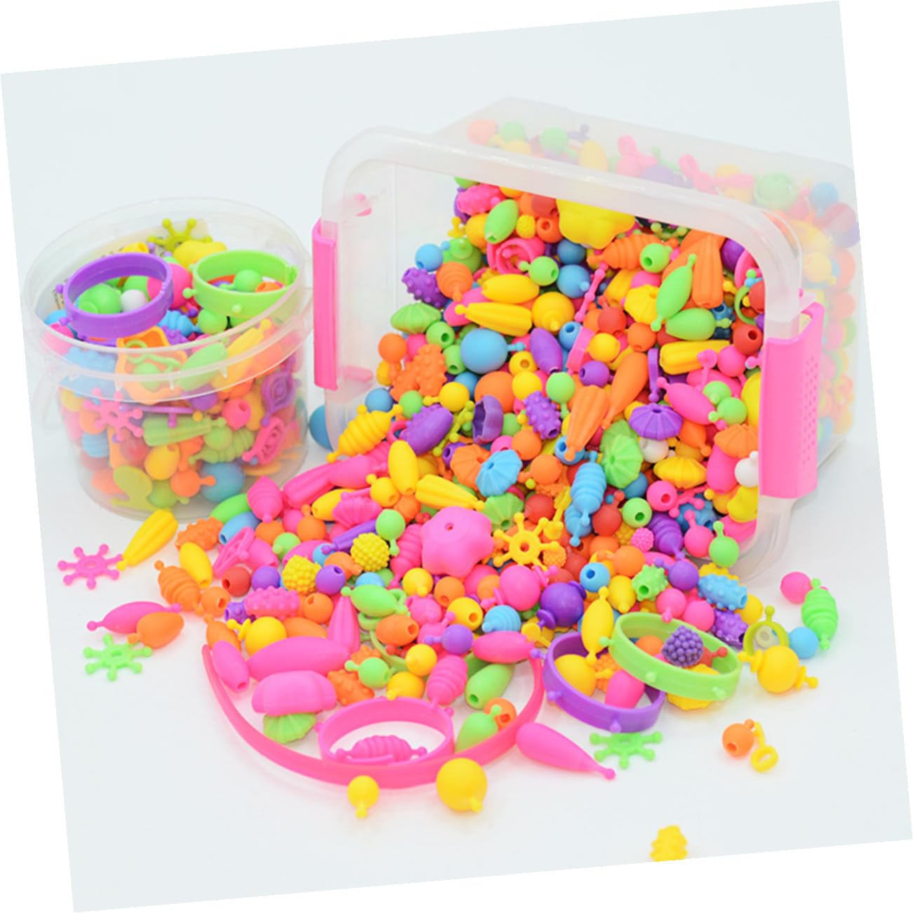Parliky Kit de Cuentas de Plástico para Hacer Pulseras y Collares Niñas Caja Transparente, Mejora Creatividad y Coordinación Mano-ojo para Manualidades y Decoración