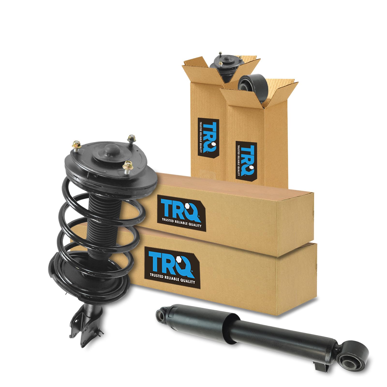 TRQ Front and Rear Complete Strut Assembly &amp; Shock Absorber Kit Complete Strut &amp; Coil Spring Assembly Compatible with 2007-2009 Hyundai Santa Fe