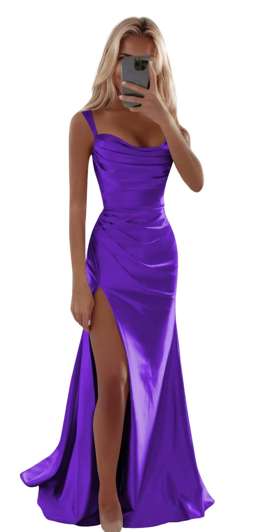 deamify Spaghetti Strap Satin Prom Dress 2026 Simple Square Neck Tight Formal Evening Gown for Teens DIN004