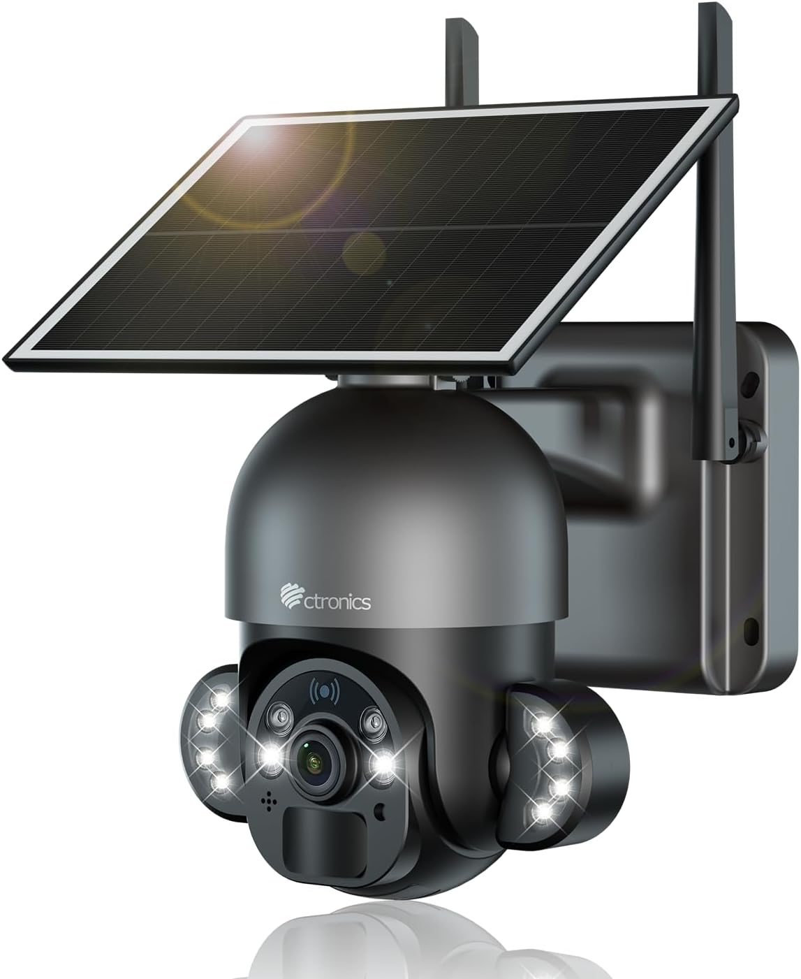 Ctronics Telecamera WiFi Wireless per Esterni con Pannello Solare da 6 W, HD 3K 5 MP, Telecamera WiFi con PIR e Rilevamento Umano, Visione Notturna a Colori, FTP, Compatibile con PC/Smartphone