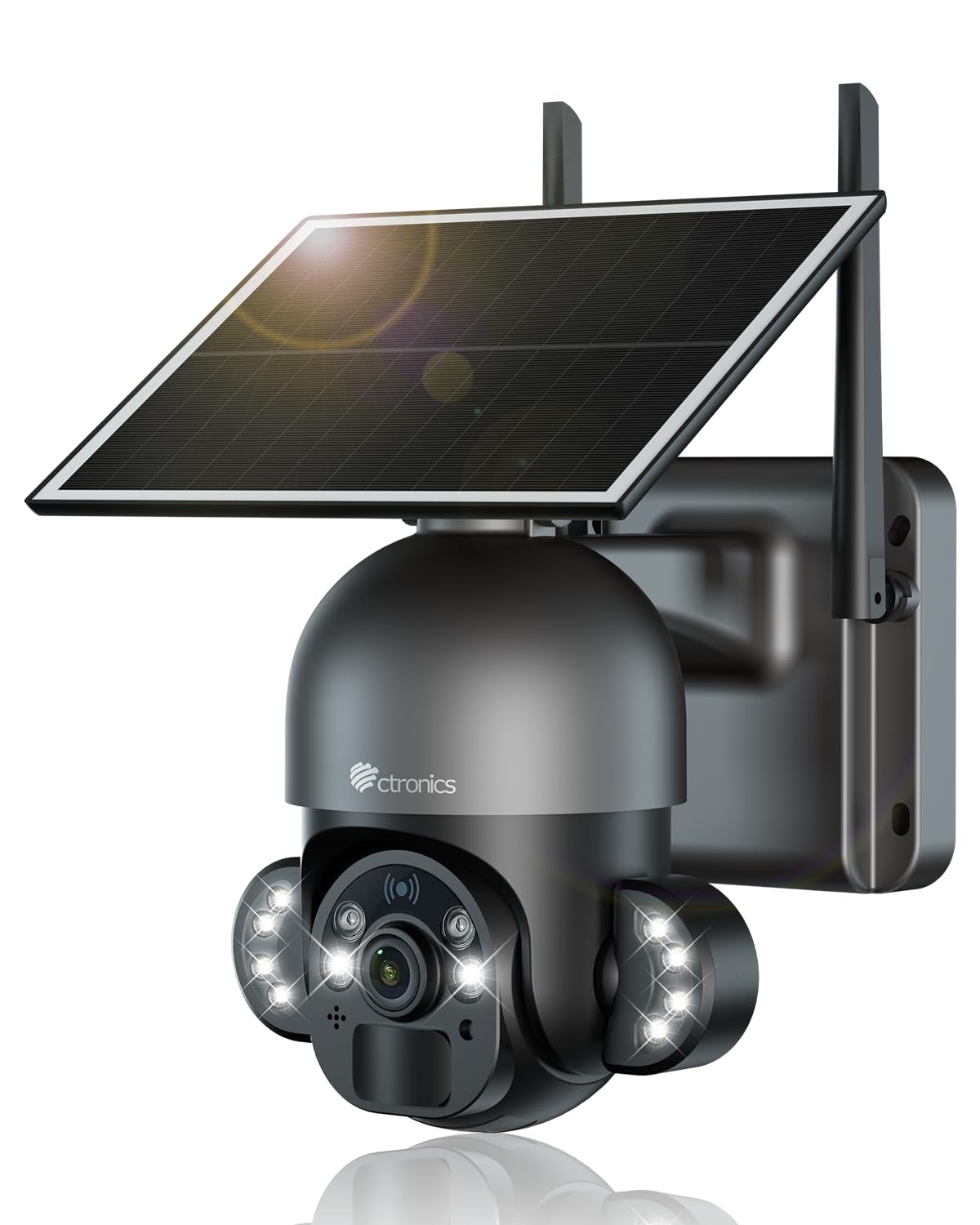 Ctronics Cámara Vigilancia Exterior con Panel Solar 6W, Cámara PTZ 3K 5MP HD, Detección PIR y Humana, 10 Focos LED, Visión Nocturna en Color, Audio Bidireccional, FTP, Acceso Remoto por PC/Móvil