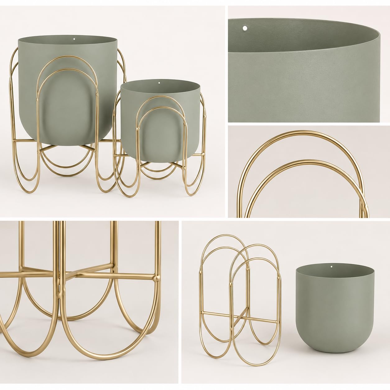 JHY DESIGN Set di 2 piccole fioriere in metallo con supporti, 29 cm e 20 cm, vasi da fiori verdi da interno, da tavolo, per piante grasse, erbe, mensole, davanzali, scrivania, cucina e soggiorno