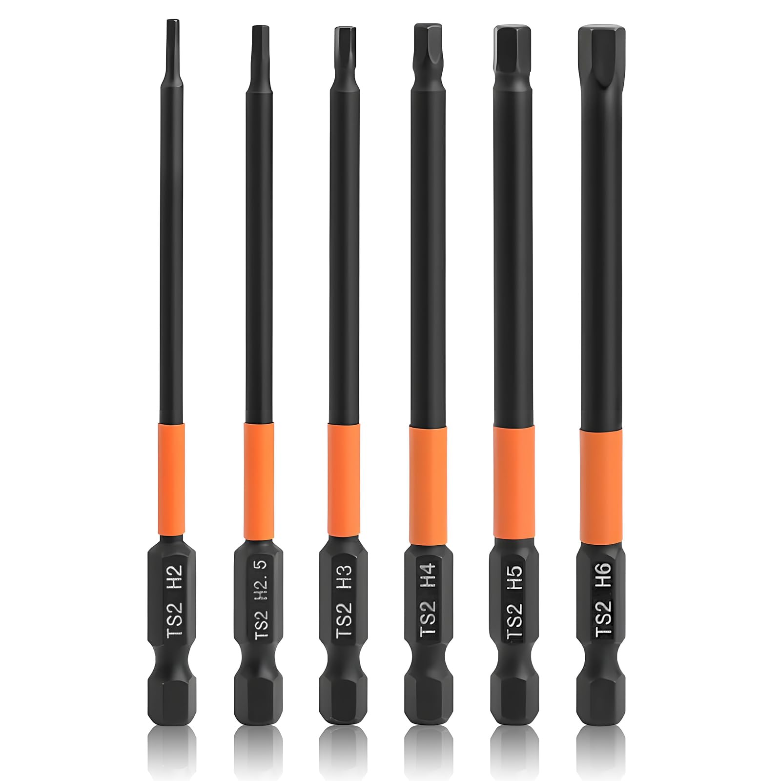 Hex Allen Key Drill Bit Set, 100mm Magnetic Allen Key Impact Driver Wrench Drill Bits S2 Steel 1/4" Hex Shank Screwdriver Bits Set H2-H6