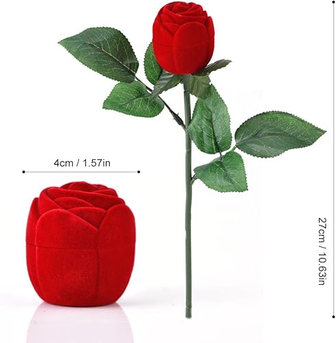 Miniatura 3 de Cyrank Caja para anillos, diseño de rosas rojas, almacenamiento de joyas para propuestas, bodas, compromisos, día de San Valentín, aniversario