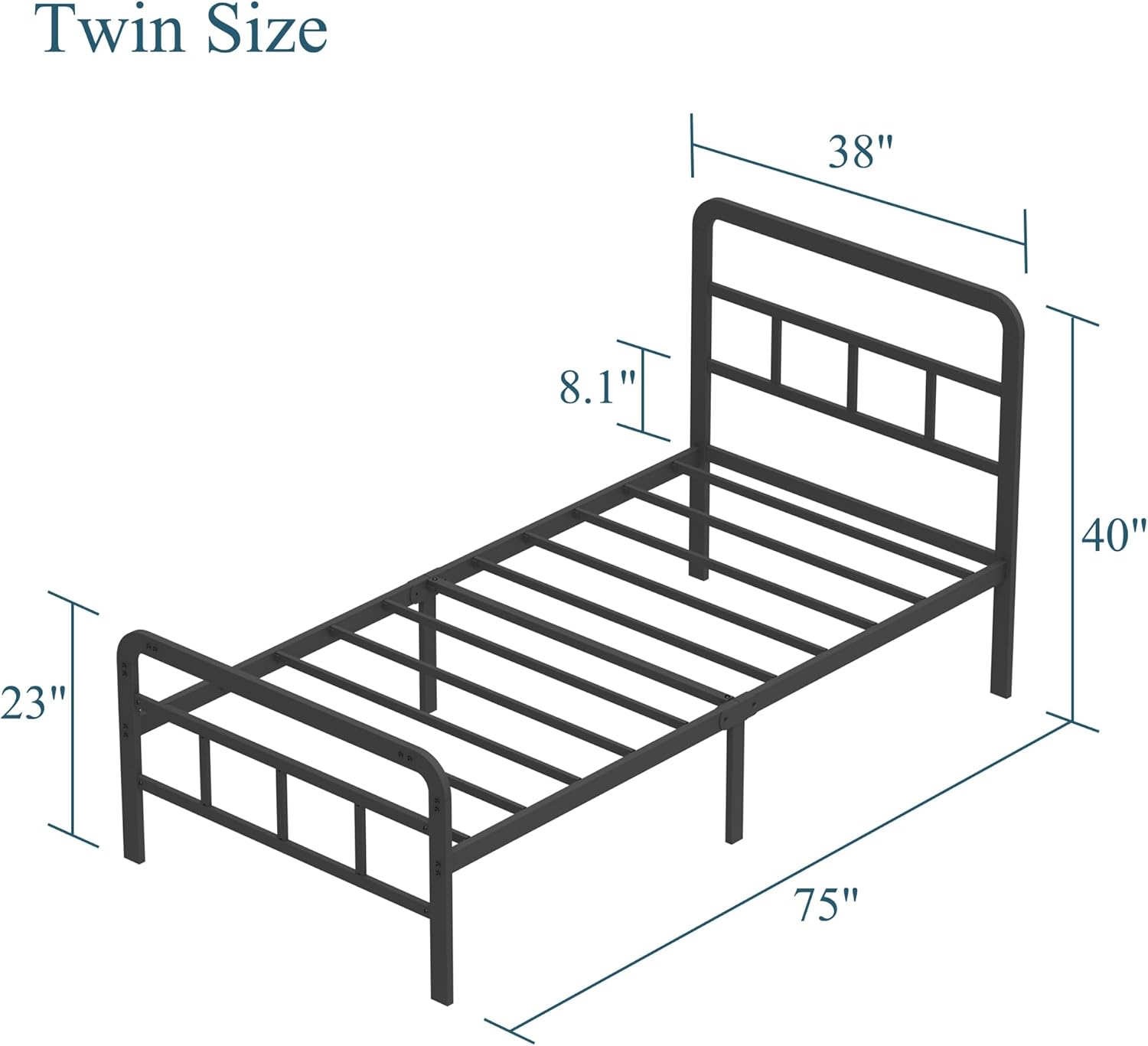 14 inch Twin Bed Frame with Headboard and Footboard, Metal Bed Frame with Steel Slat Support, No Box Spring Needed, Easy Assembly, Black - Image 2